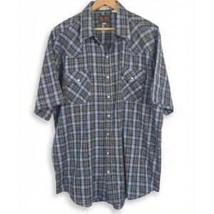 Plains Western Wear‎ Mens XLT Cowboy Rodeo Ranch Grunge Plaid Pearl Snap Shirt